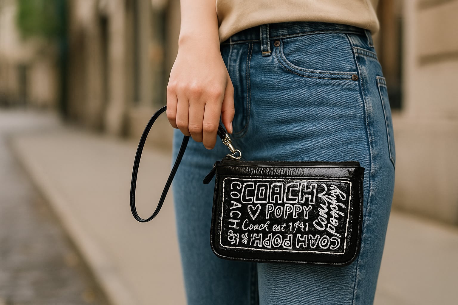 Coach Poppy Black Patent Leather Wristlet – Graffiti Logo