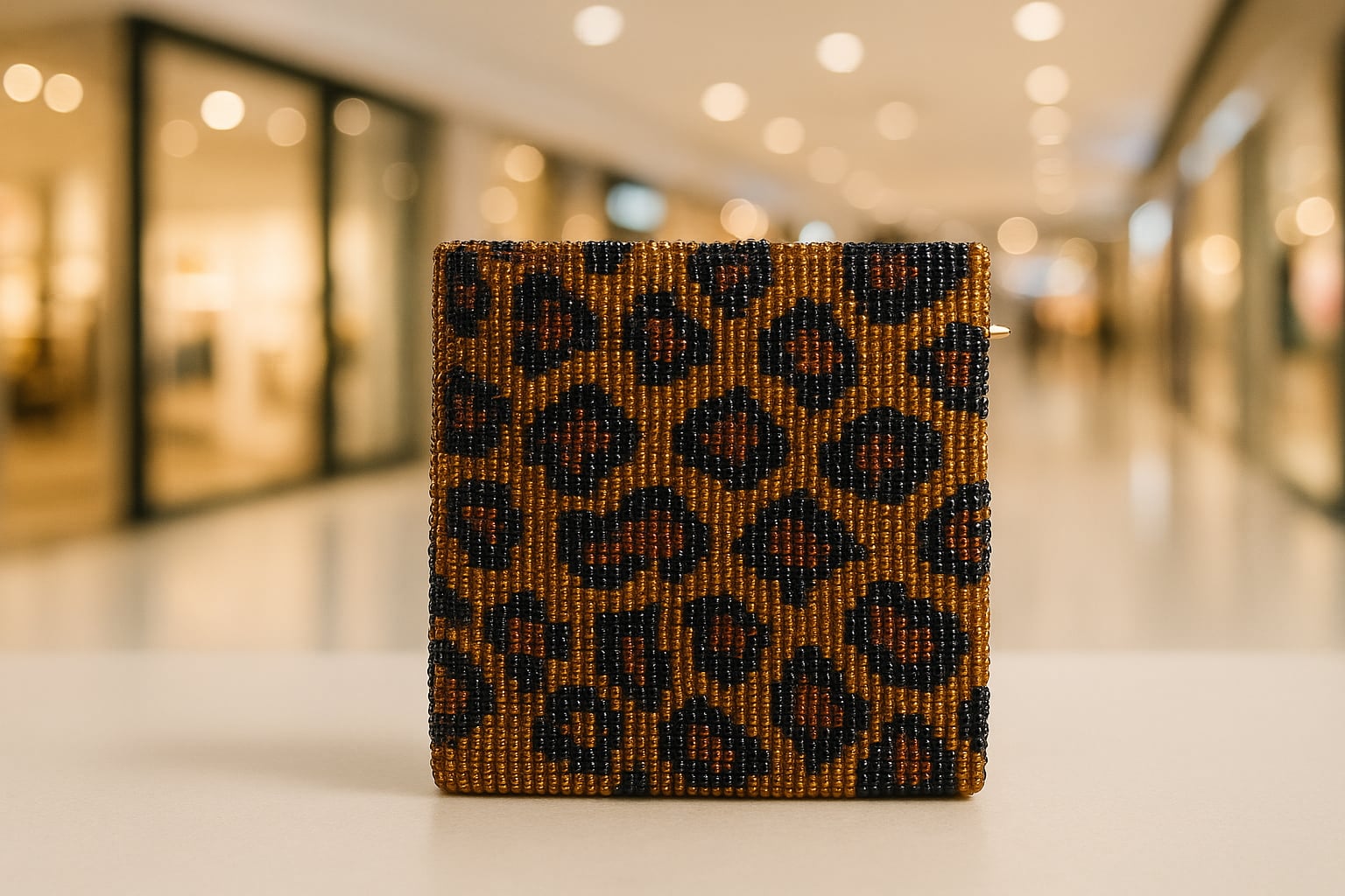 Leopard Print Beaded Clutch – Handcrafted Evening Purse