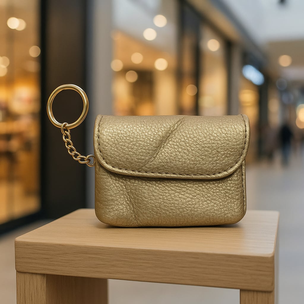 Golden Loop Textured Clutch – Chic Metallic Mini Bag with Keyring Handle