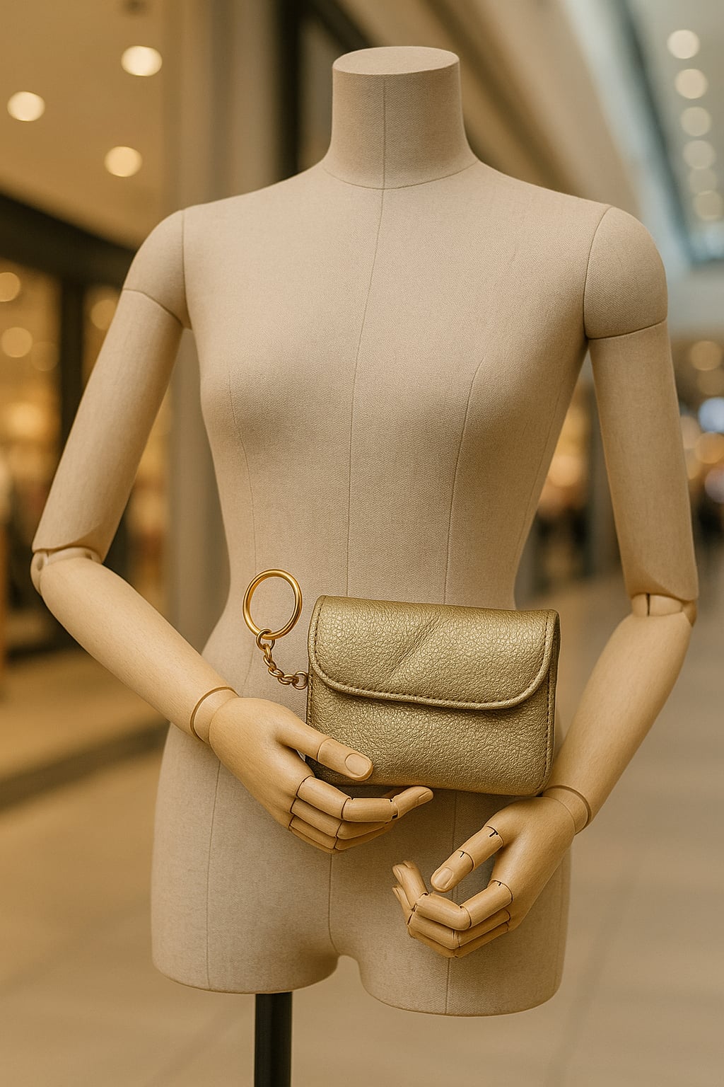 Golden Loop Textured Clutch – Chic Metallic Mini Bag with Keyring Handle