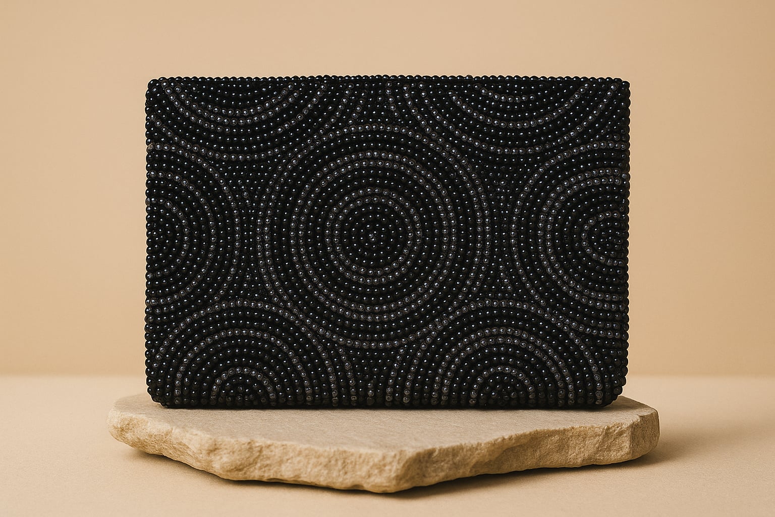 Midnight Noir Beaded Clutch – Elegant Black Handcrafted Evening Bag