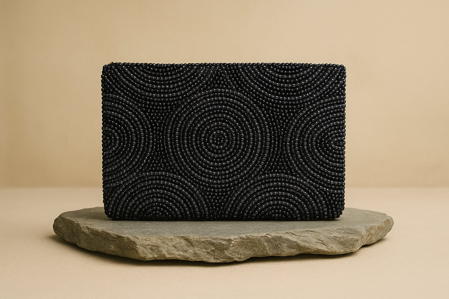 Midnight Noir Beaded Clutch – Elegant Black Handcrafted Evening Bag